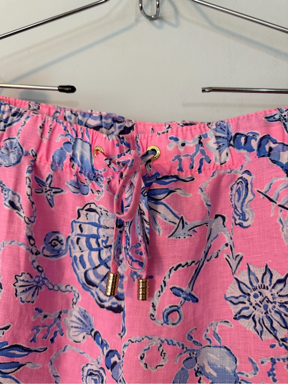 Lilly Pulitzer Brawley Lagoon Linen Pink Coastal Print Pull On Crop XL NWOT - Picture 3 of 8